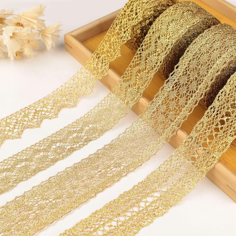 AIETSYEI Gold Lace Trim Vintage Crochet Ribbon Craft Gold Lace for Sewing, Gift Package Wrapping, Bridal Wedding Decoration, Scrapbooking Supplies - Image 2